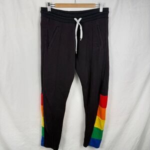 Steady Hands Men's Black Rainbow Drawstring Sweatpants Joggers Zip Pocket Medium